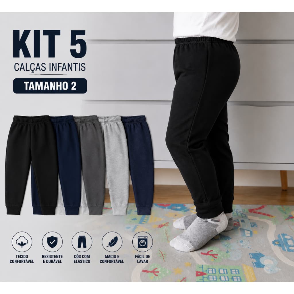 Kit 5 Calças Infantil Menino e Menina Tamanho Unico 2 Preta