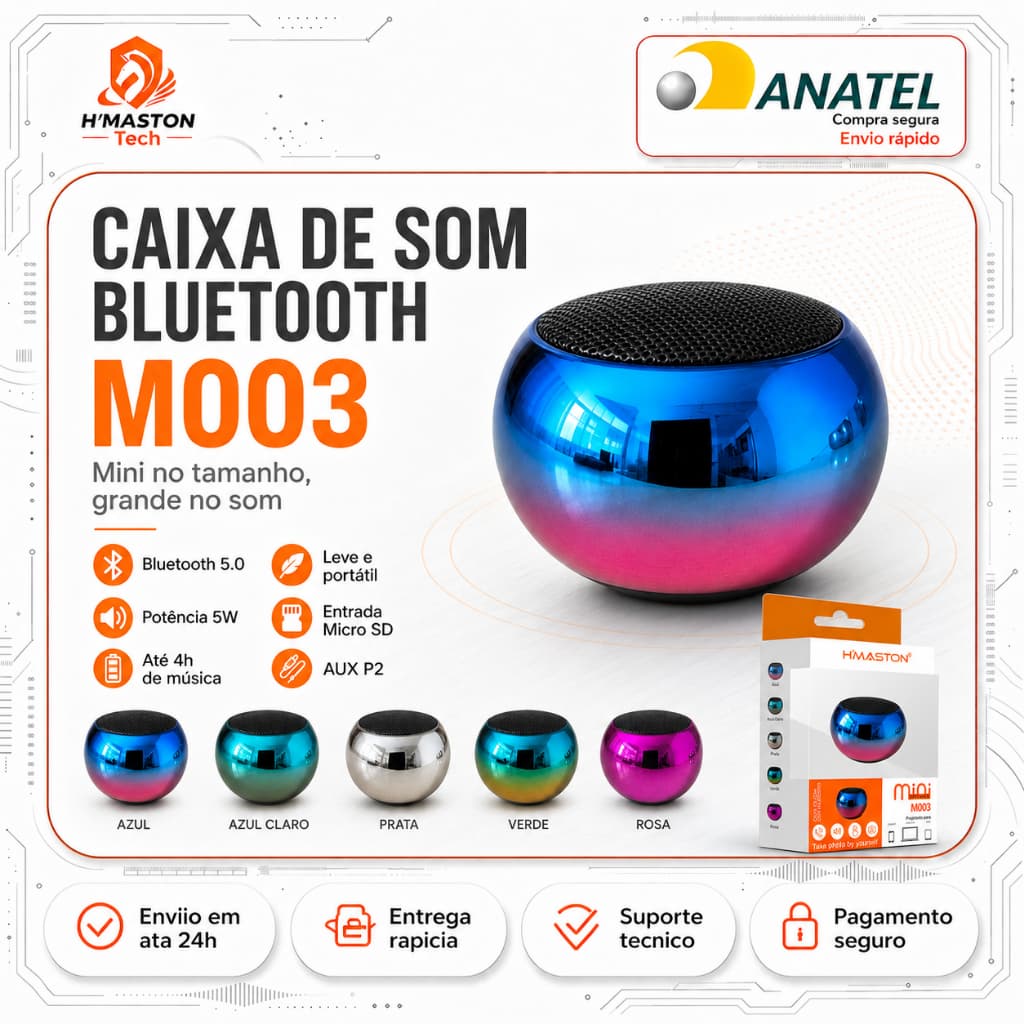 H'maston Caixa De Som Blootooth 5.0 Mini Caixa De som Bluetooth Portátil Som Caixa Bluetooth