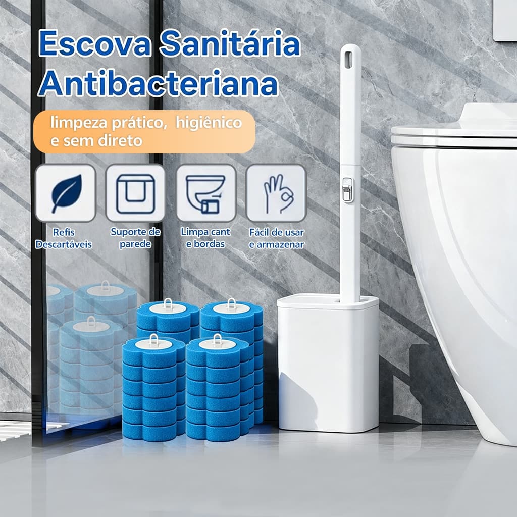 Kit Escova Sanitária Descartável 20 Peças, Kit Limpeza de Vaso Sanitário, Toilet Cleaning Brush and Sponge Kit
