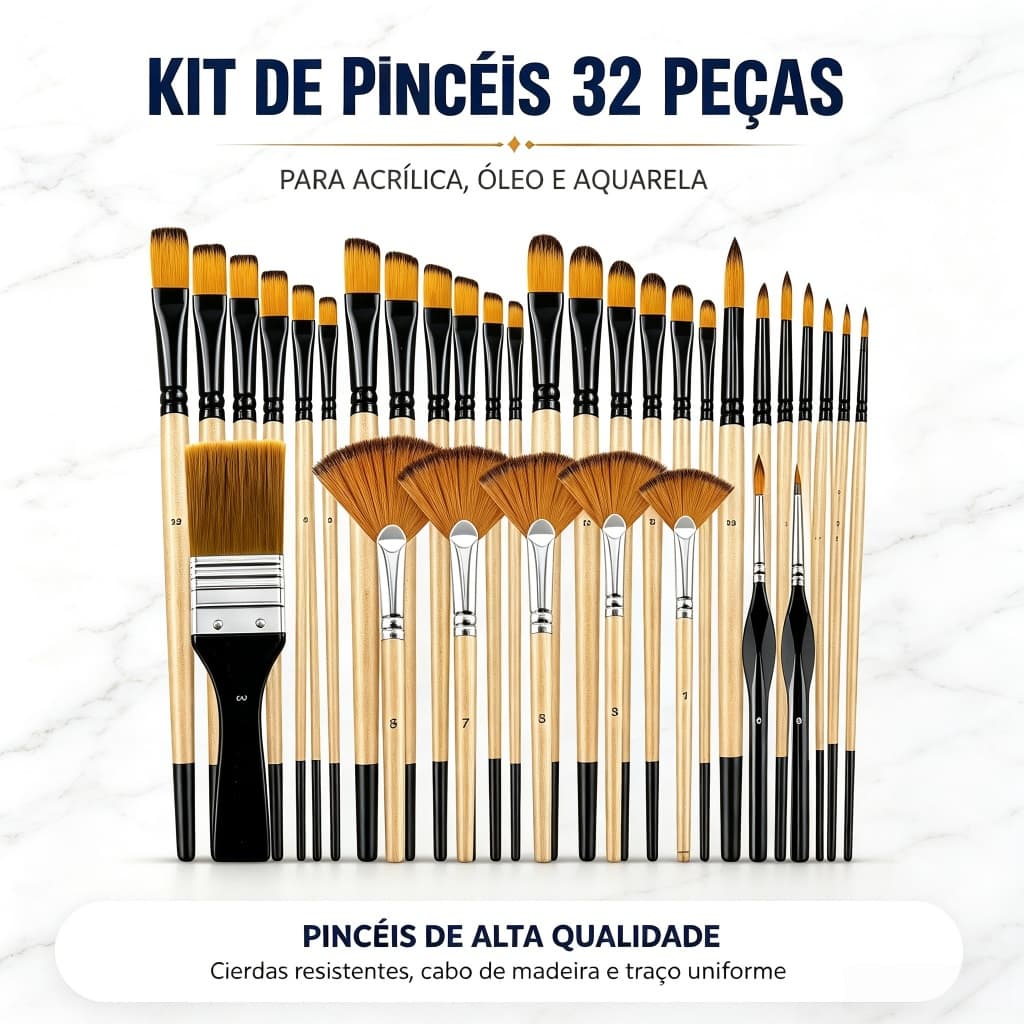 Kit 32 Pinceis Para Pintura De Pintura Para Acrílica Cerdas De Nylon Premium Com Redondo Filbert Plano Ventilador