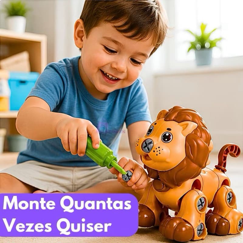 Brinquedo Educativo Monta e Desmonta Animais Selvagens Com Chave de Montagem