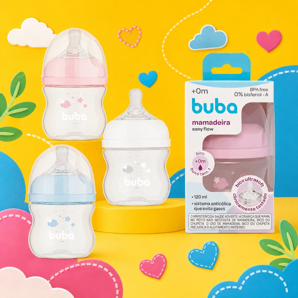 Mamadeira Anti Cólica Easy Flow Bico Pétala 120ml +0m Buba