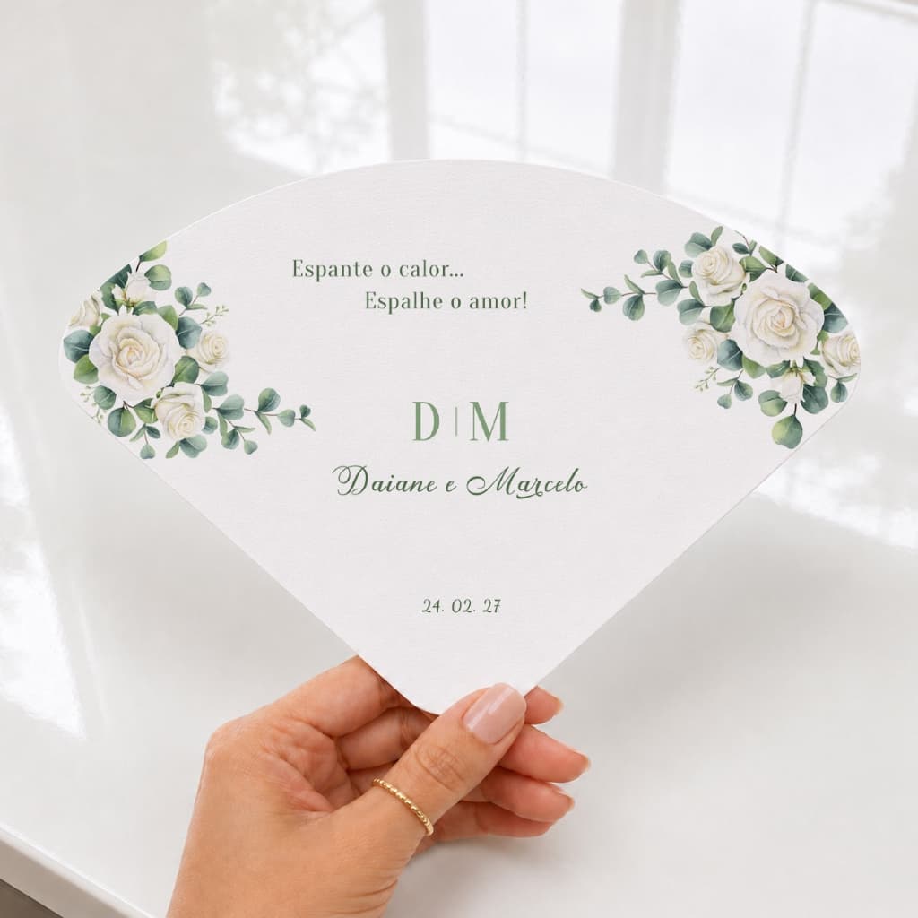 Ventarola Leque de Alegria para Casamento Personalizado com Nomes e Data
