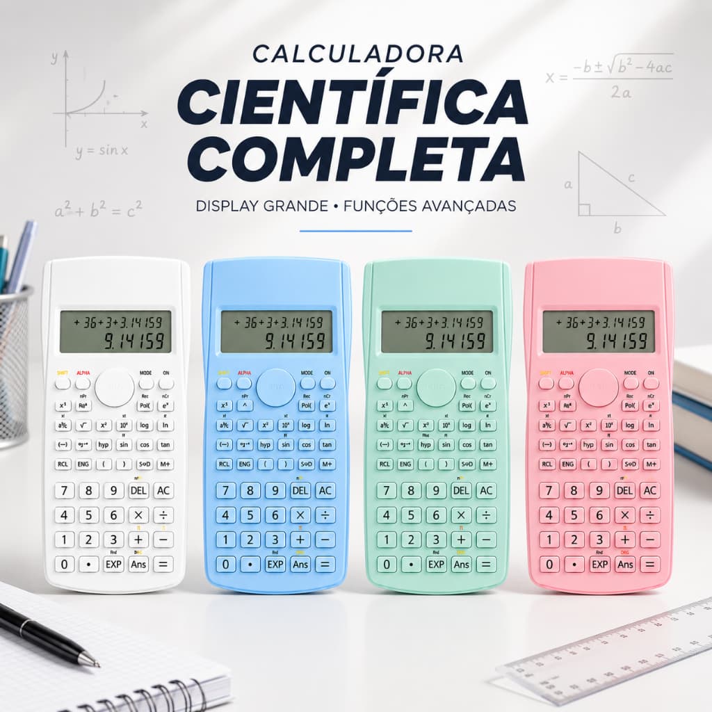 Calculadora Científica Profissional Multicolor - 240 Funções com Capa Protetora Escolar