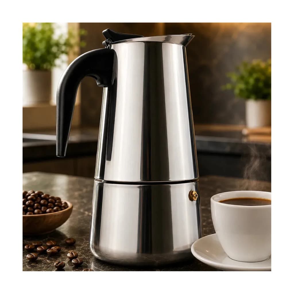 Cafeteira Tipo Italiana Inox Serve até 6 Xícaras Prepara Café Tradicional, Café Caseiro 300ml