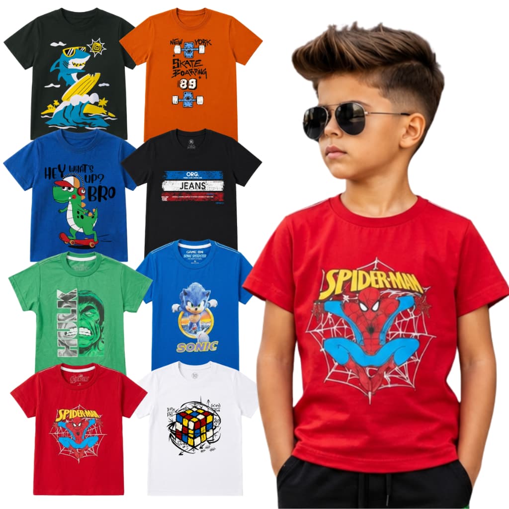 Camiseta Infantil Juvenil Menino Manga Curta Tamanho 1 ao 16 Anos | Camiseta Juvenil Menino Masculino Verão