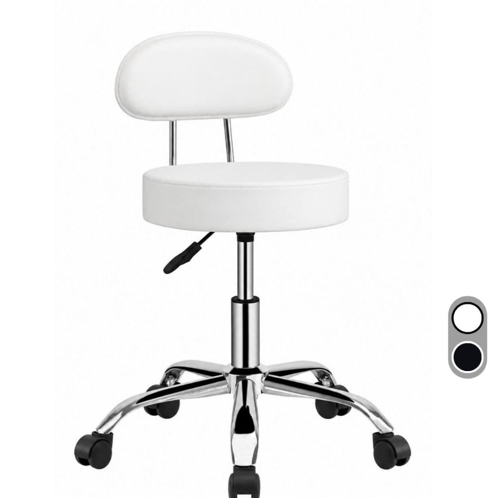 Cadeira Mocho Com Encosto Estofado Premium Giratória Estética Massagista e Tatuador Base Cromada Ferro