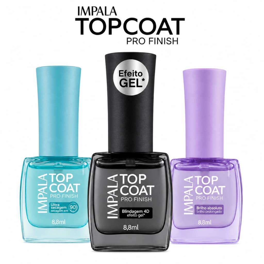 Impala Top Coat Pro Finish Blindagem 4D Efeito Gel + Brilho Absoluto + Ultra Secagem 8,8ml