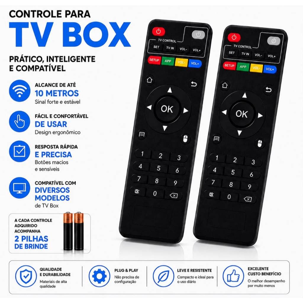 Kit Controle Remoto Compatíveis C/ Tv Box Pro 4k + Pilhas Botões Inteligente Envio Imediato