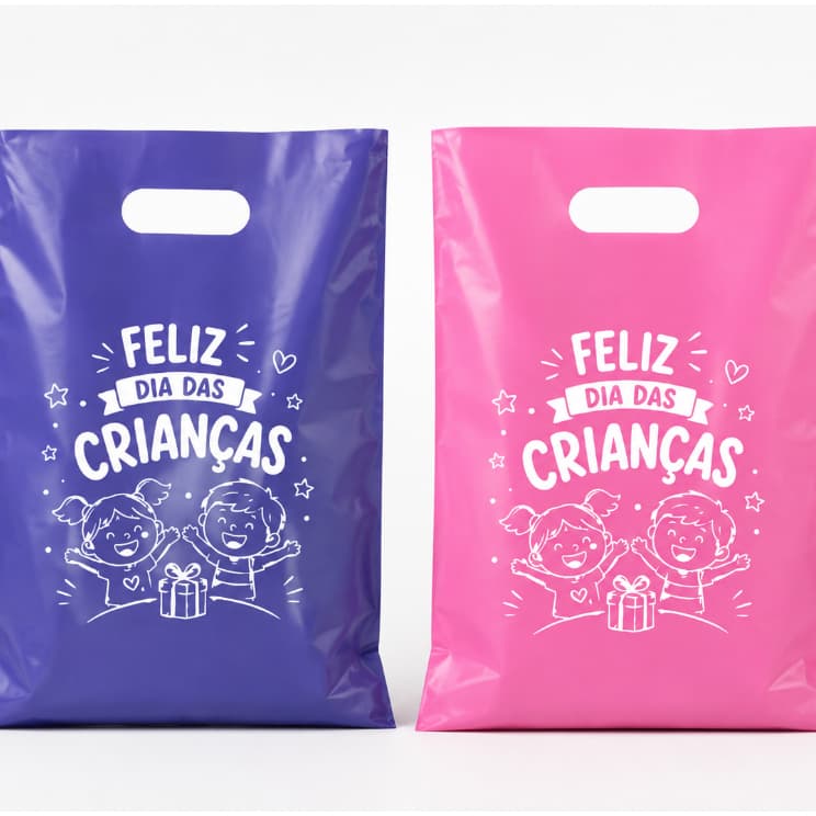 Sacolas Plástica 20x30 (20 UN) - Frase Feliz Dia das Crianças - Comemoração, Festa Infantil
