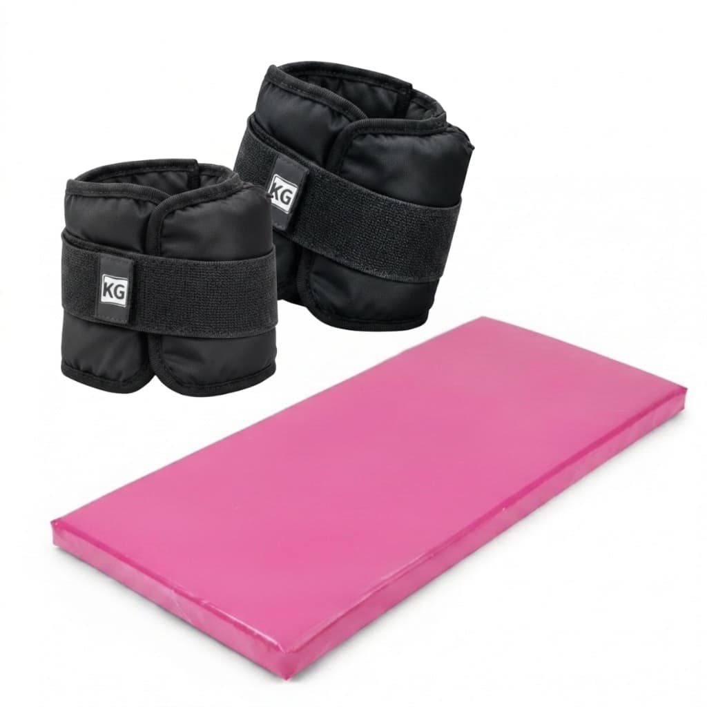 Tapete de Exercícios Colchonete Rosa Impermeável + Par de Tornozeleira Peso Preto