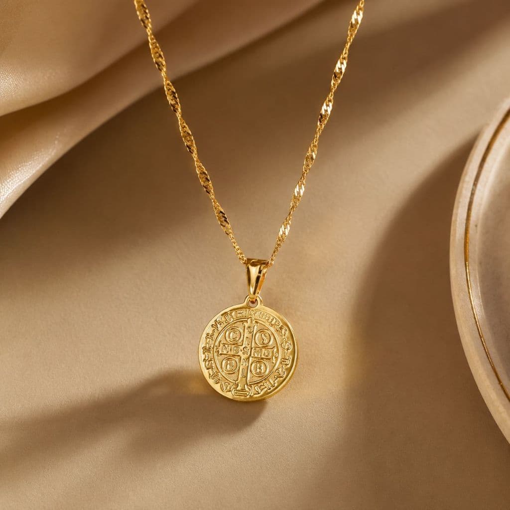 Colar Medalha de São Bento Banhado a Ouro