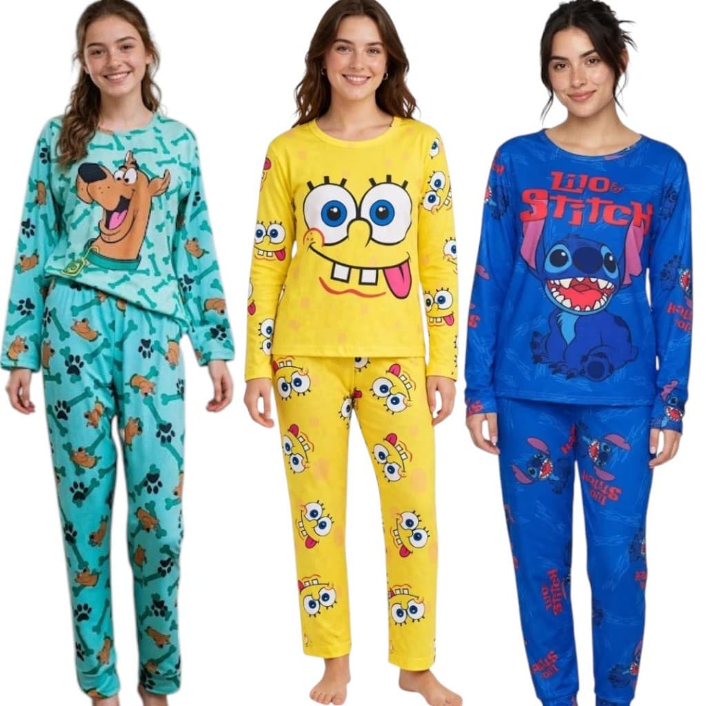 Pijama de inverno manga longa adulto personagens de frio