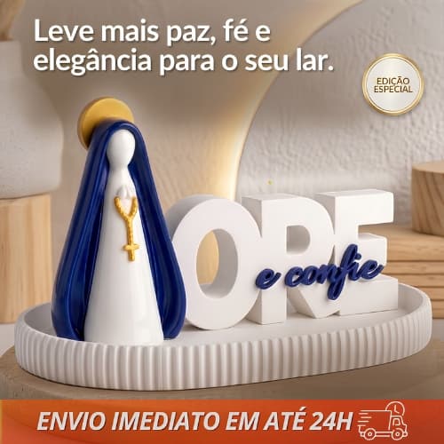 Nossa Senhora Aparecida 12cm + Kit "Ore e Confie" | Decoração Religiosa Premium | Envio Rápido em 24H