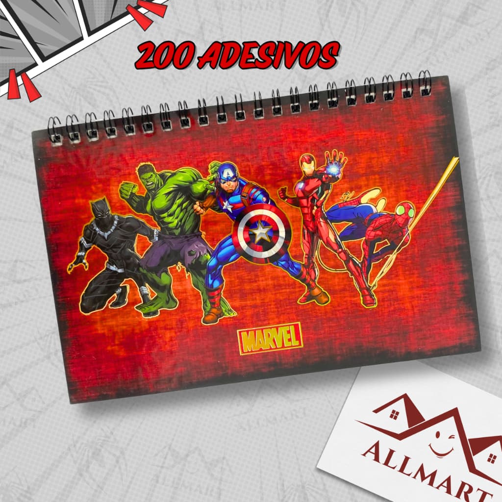 Caderno de Adesivos Marvel Heróis 200 Adesivos | Avengers | Geek Kawaii Colecionável | Adesivos infantis
