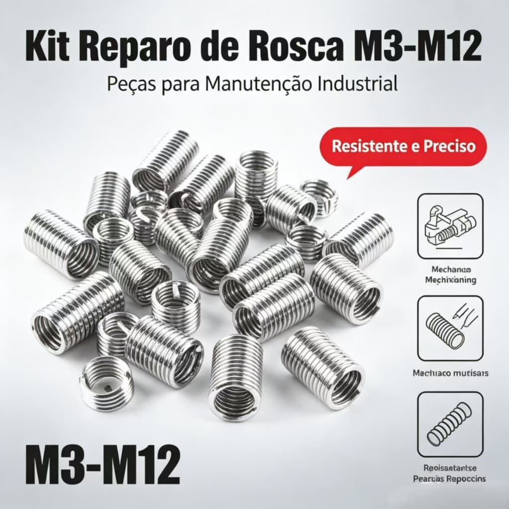 Kit de 60 PCS Reparo de Rosca Helicoidal em Aço Inoxidável 304 - Tamanhos M3 a M12