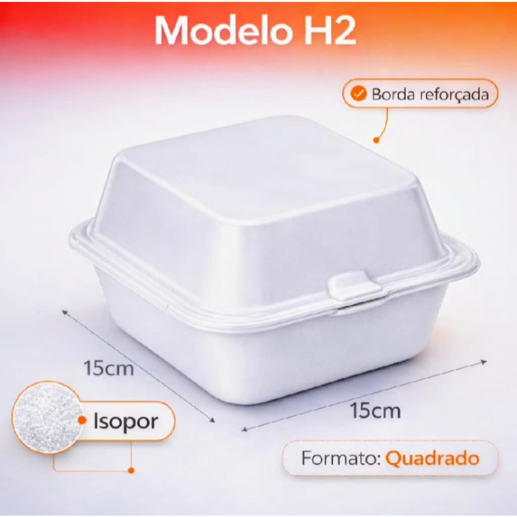 Hamburgueira De Isopor H2 Térmica P/ Lanches Hambúrguer Marmita Delivery Pacote C/ 100 Unidades Descatavel