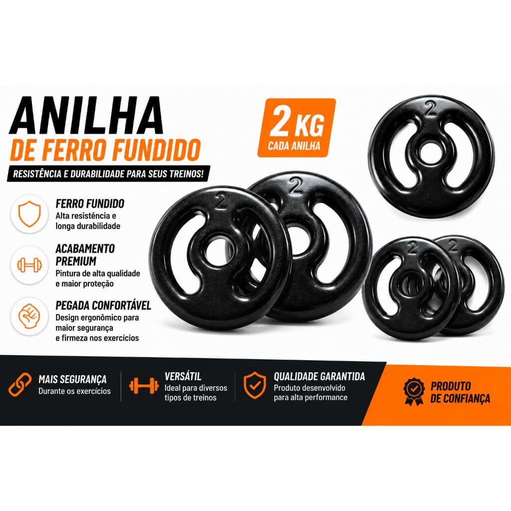 Anilha Emborrachada 2kg Ferro Fundido Premium Academia Musculação Barra