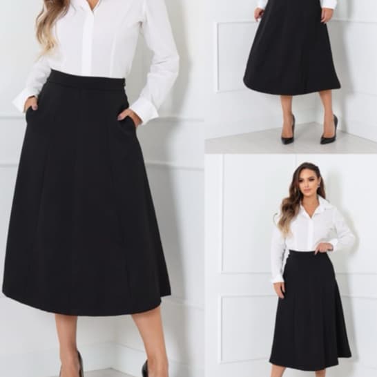 Saia Midi Evangélica Cintura Alta Com Bolsos Laterais Elegante Feminina Cód 166