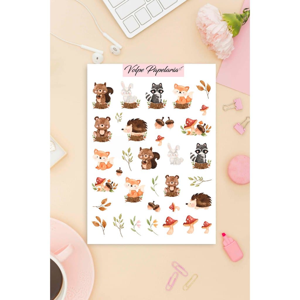 Kit 20 cartelas animais do bosque /Tamanho A6