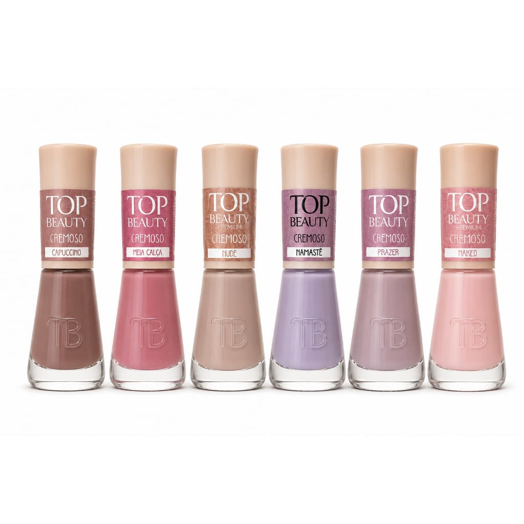 Kit com 6 Esmaltes Tons Nude 12 free Top Beauty