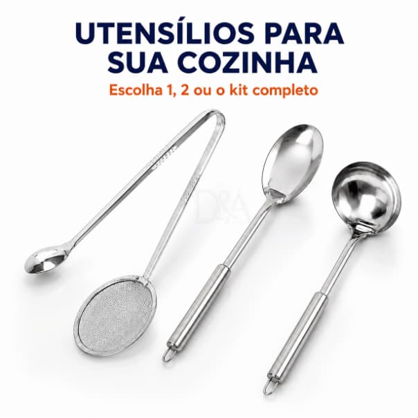 Kit Escumadeira Para Fritura Com Pegador 2 em 1 Concha Colher Inox