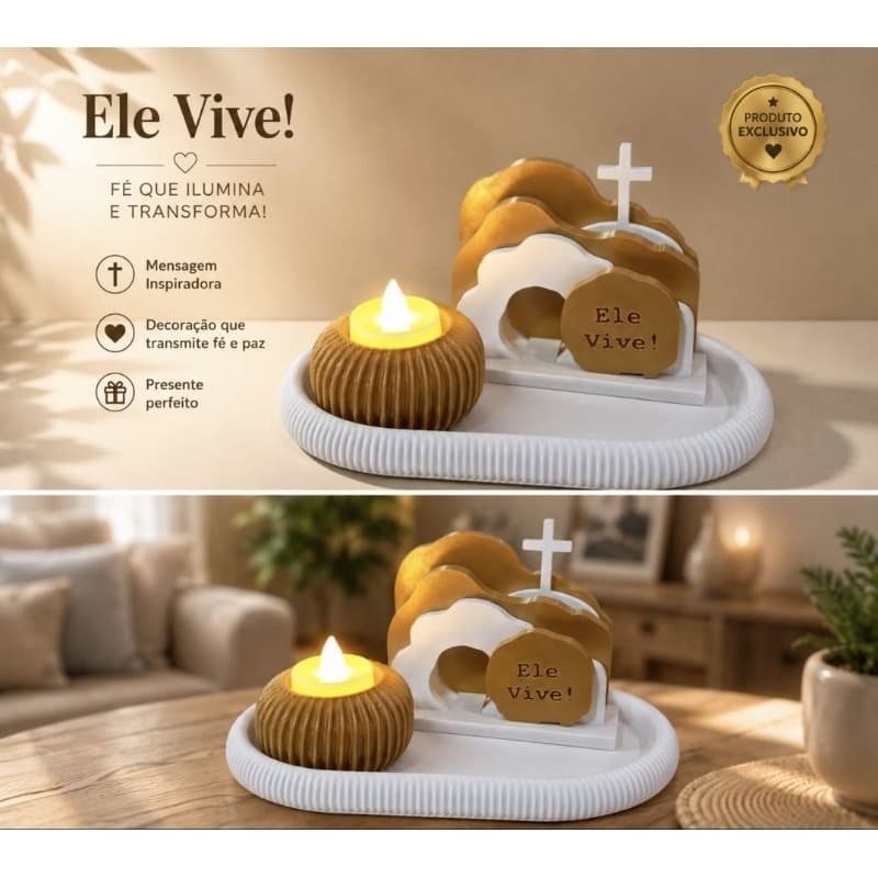 Decoração ELE VIVE | Cantinho de oração| Gospel| Acompnha Vela de LED