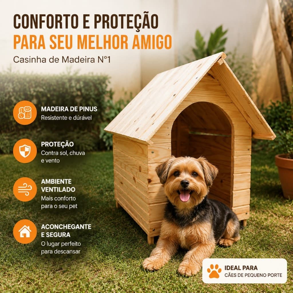 Casa Casinha de Cachorro Madeira Pinus n1 Pequeno Porte