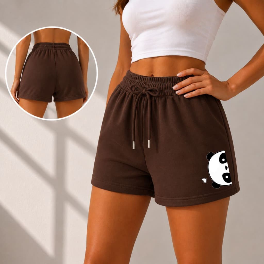 Short Feminino Confortável Shortinho Moletom com Estampa de Panda