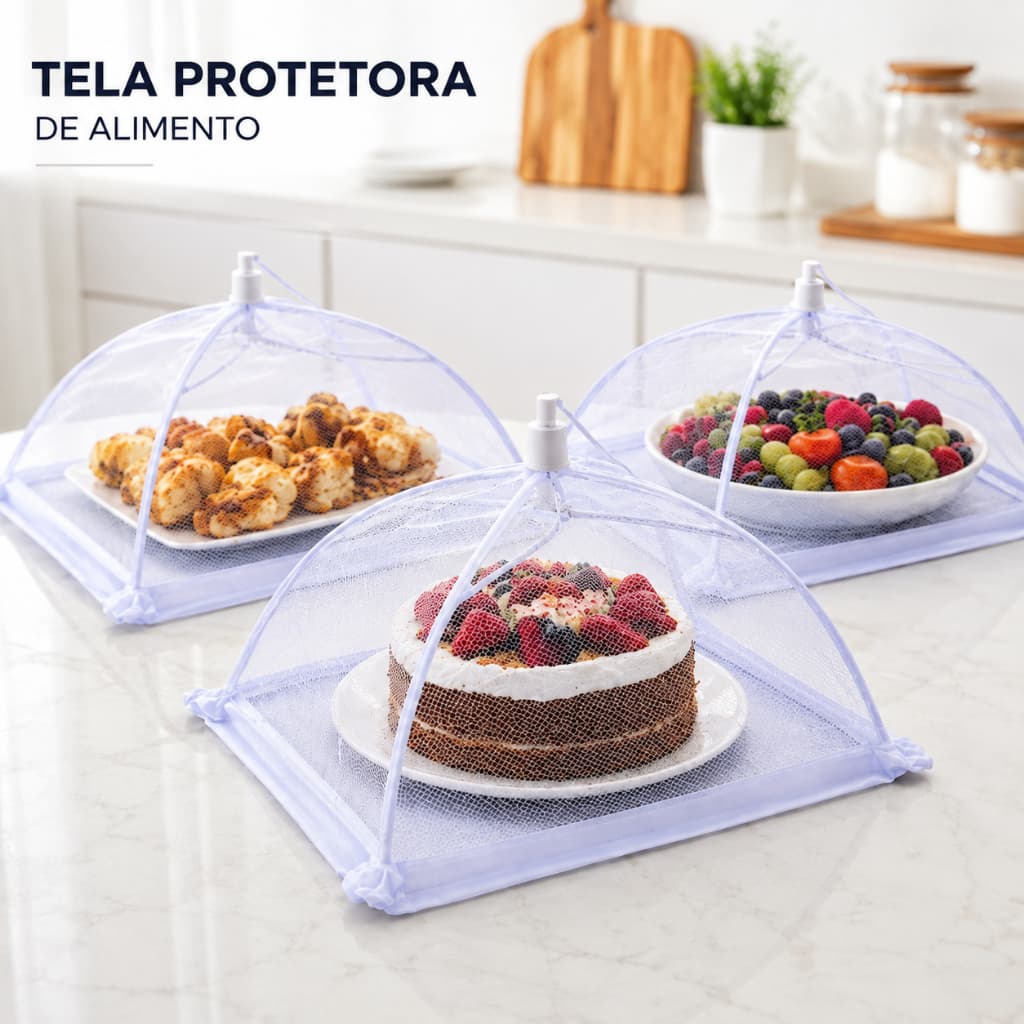 Kit 3 Tela Protetora Para Alimentos Anti Mosca Tampa Para Comida Churrasco Picnic