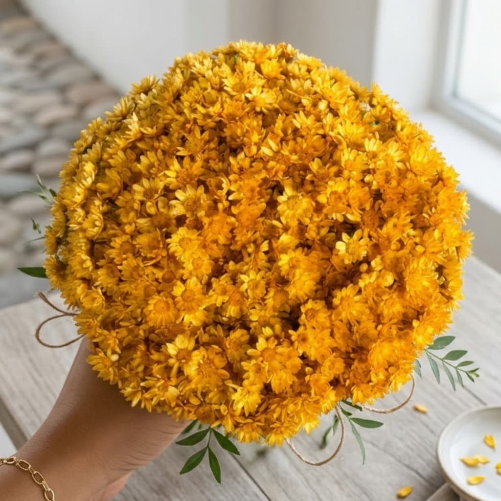 Flor Sempre Viva Dourada Desidratada Buquê Aprox 200 Flores Decoração Festa Casamento Mesa Posta