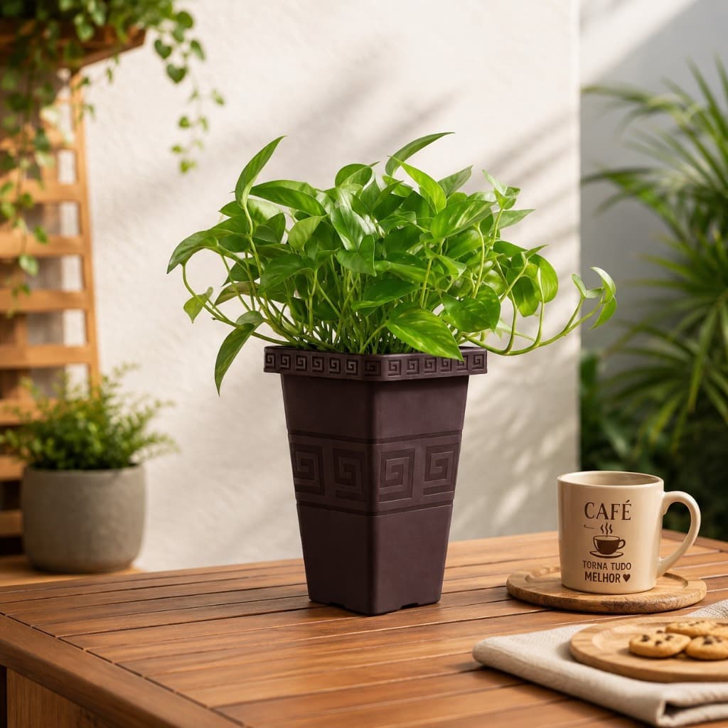 Vaso 4,5 litros Grego Plástico Colunas Quadrado Plástico Resistente Jardim Flores Decoração Casa