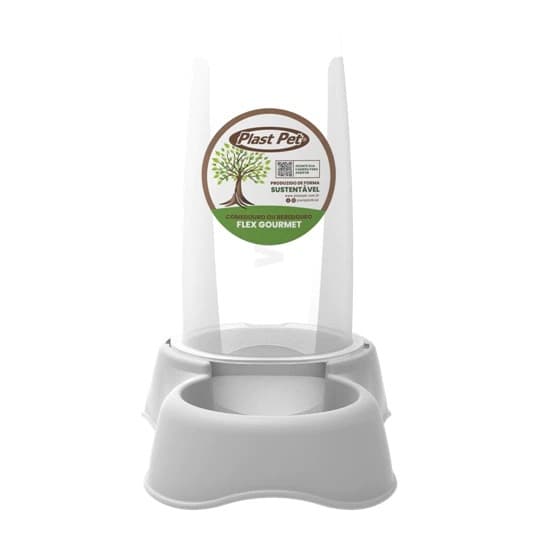 omedouro e Bebedouro Automático Pet Cães Gatos 650ml Flex Eco Cinza