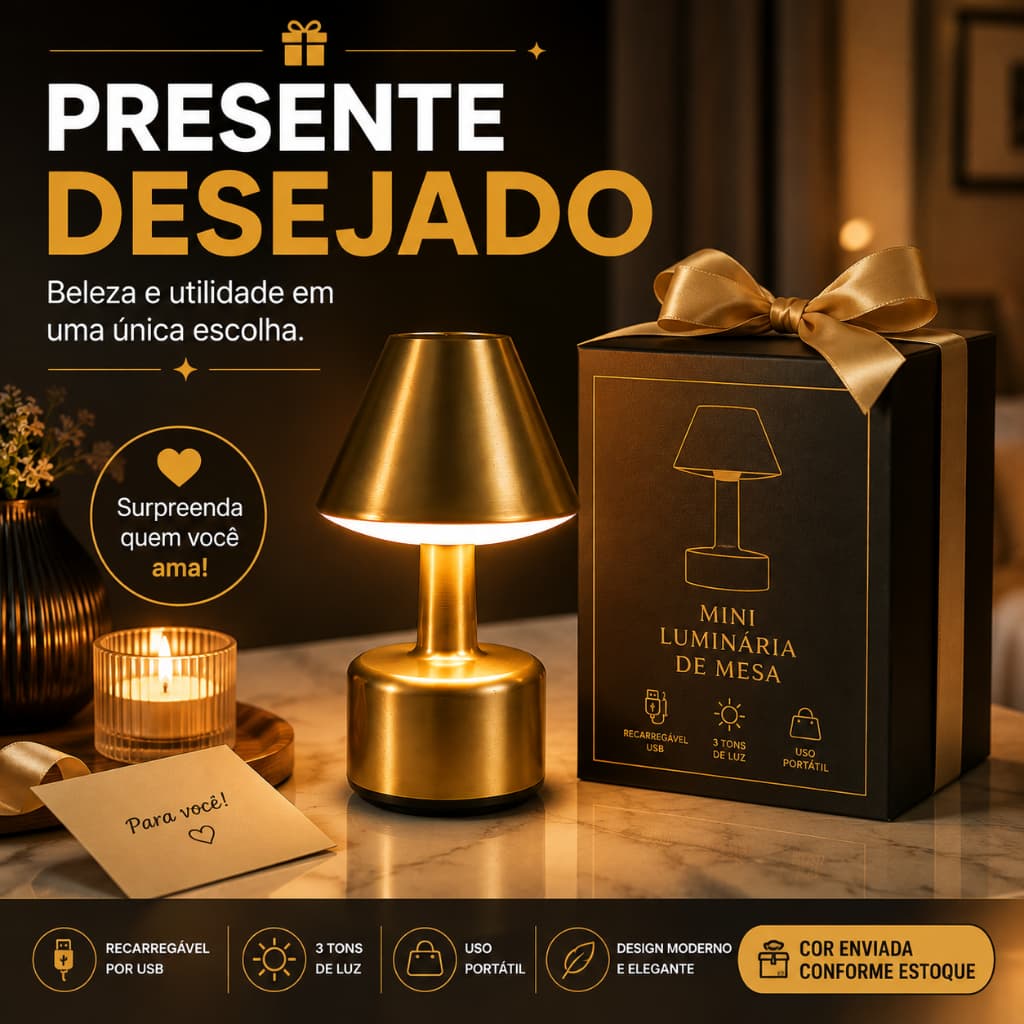 Mini Luminária de Mesa USB Recarregável 3 Tons de Luz Portátil Decorativa Sortida