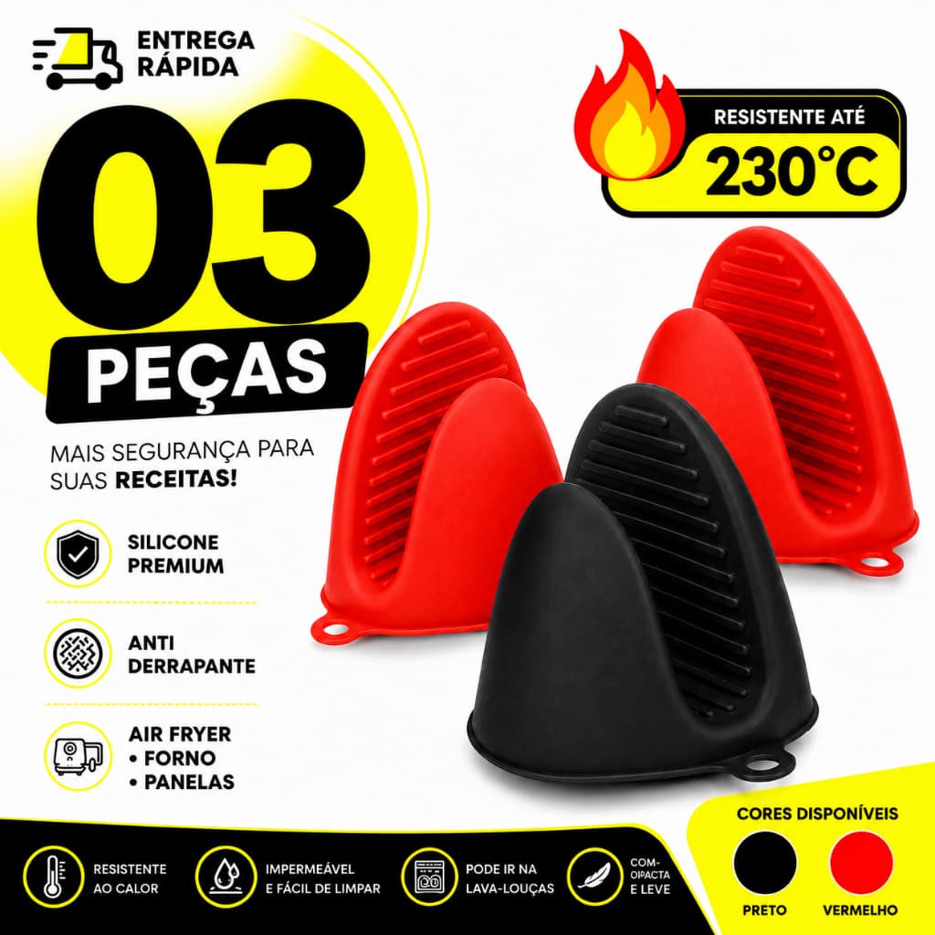 Luvas Térmicas Silicone Bico de Pato Pegador Panela Forno Air Fryer Travessa Anticalor Resistente