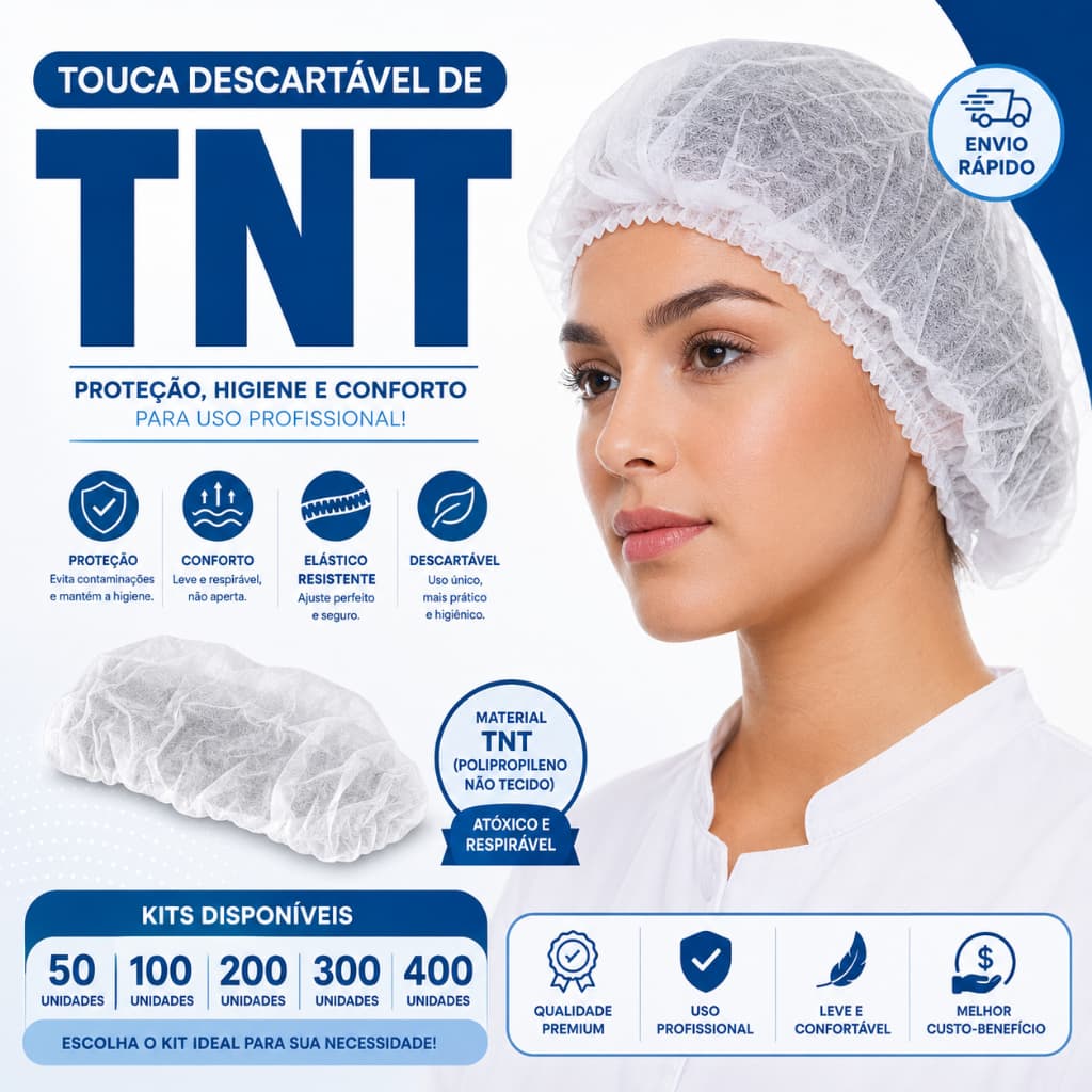 Kit Touca Descartável TNT sanfonada branca