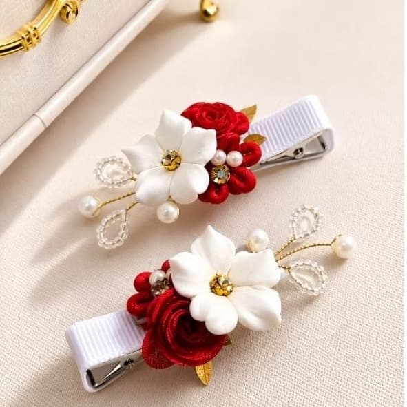 Par de Laços de cabelo infantis Presilhas Florais parzinho de laço infantis prisilha jardim encantado