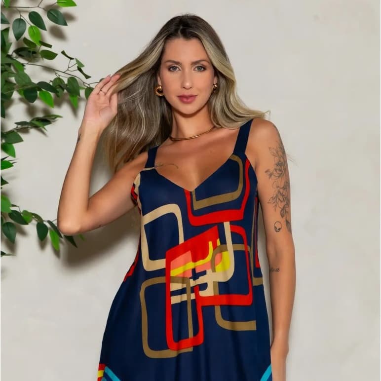 Vestido Trapézio De Ponta Estampado
