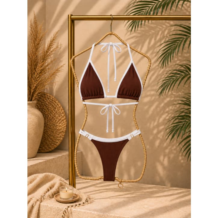 Biquíni Regulavel Cortininha Marquinha Calcinha Fio Dental Duplo Regulavel Canelado Moda Praia