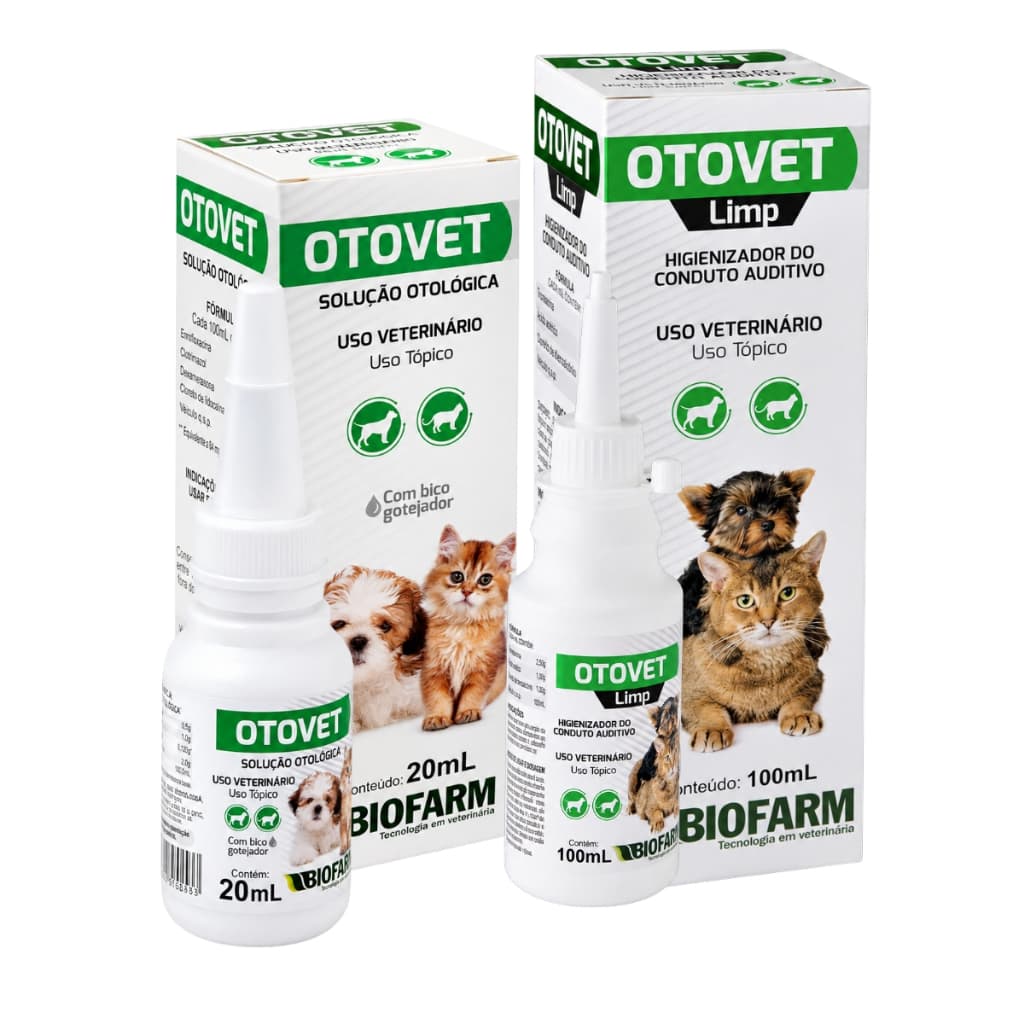 Kit Otovet Limp Biofarm Tratamento e Limpeza Auricular para Cães e Gatos Uso Veterinário