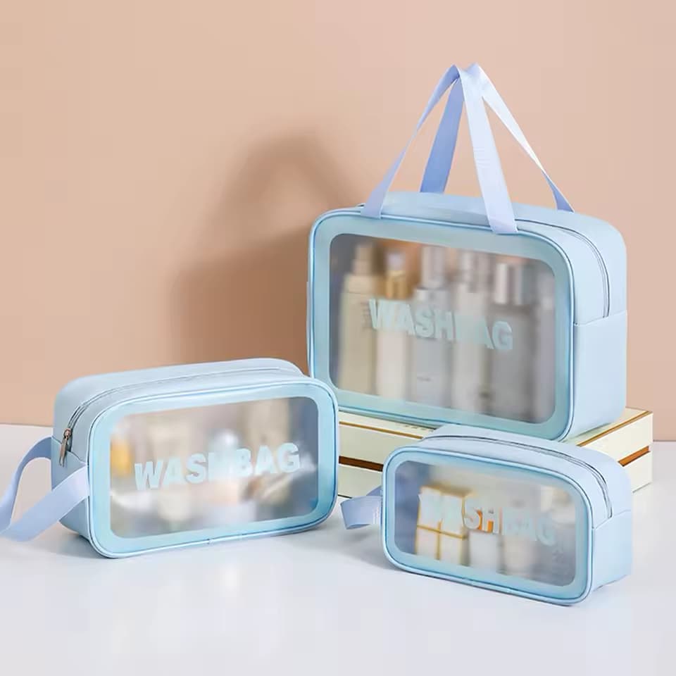Conjunto 3 Bolsas Wahsbag Necessaire Transparente À Prova D’água Para Maquiagem Viajar Viagem
