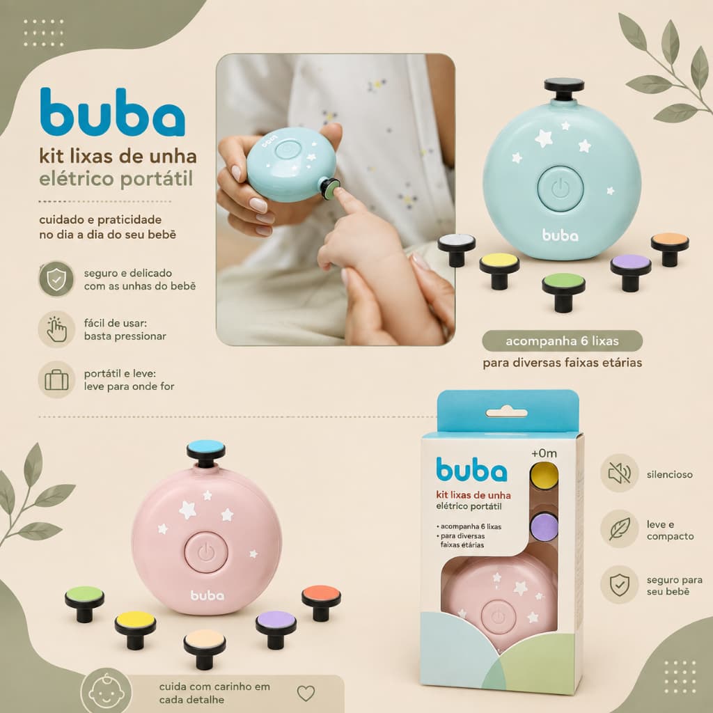 Kit 6 Lixas Unha Lixador Elétrico Infantil Bebês Portátil