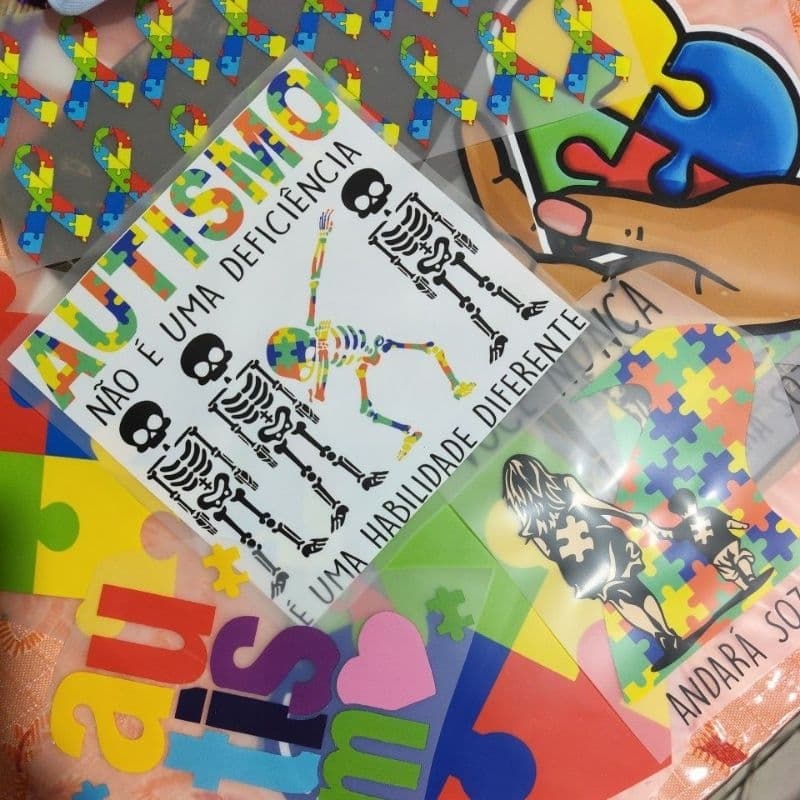 Estampas tema Autismo termocolante para tecido aplicar colocar com o ferro de passar