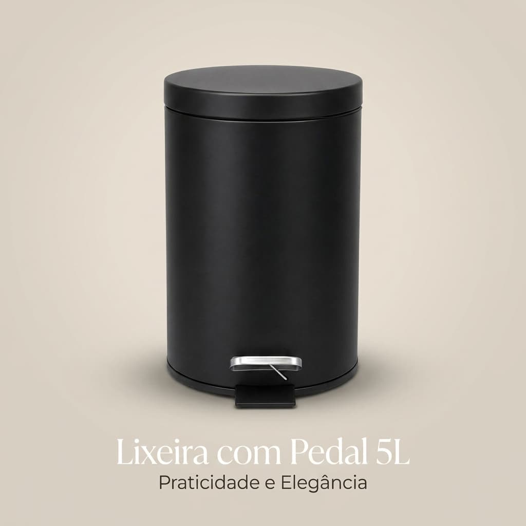 Lixeira Com Pedal E Tampa 5 Litros Banheiro Cozinha Luxo Balde Removível Pronta Entrega Black Bull