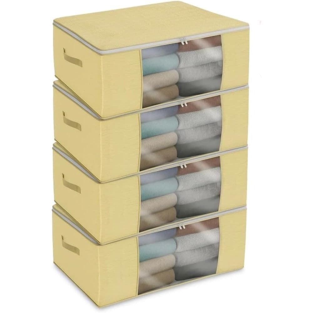 Kit 4 Caixas Organizadoras de Roupas Saco Organizador com Ziper Tampa para Guarda Roupa Cobertas