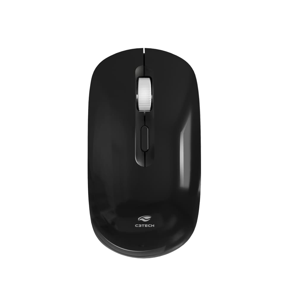 Mouse Sem Fio Recarregável C3Tech M-W80BK, Wireless 2.4GHz, 1600 DPI, USB-C, Cliques Silenciosos, Nano USB, Preto