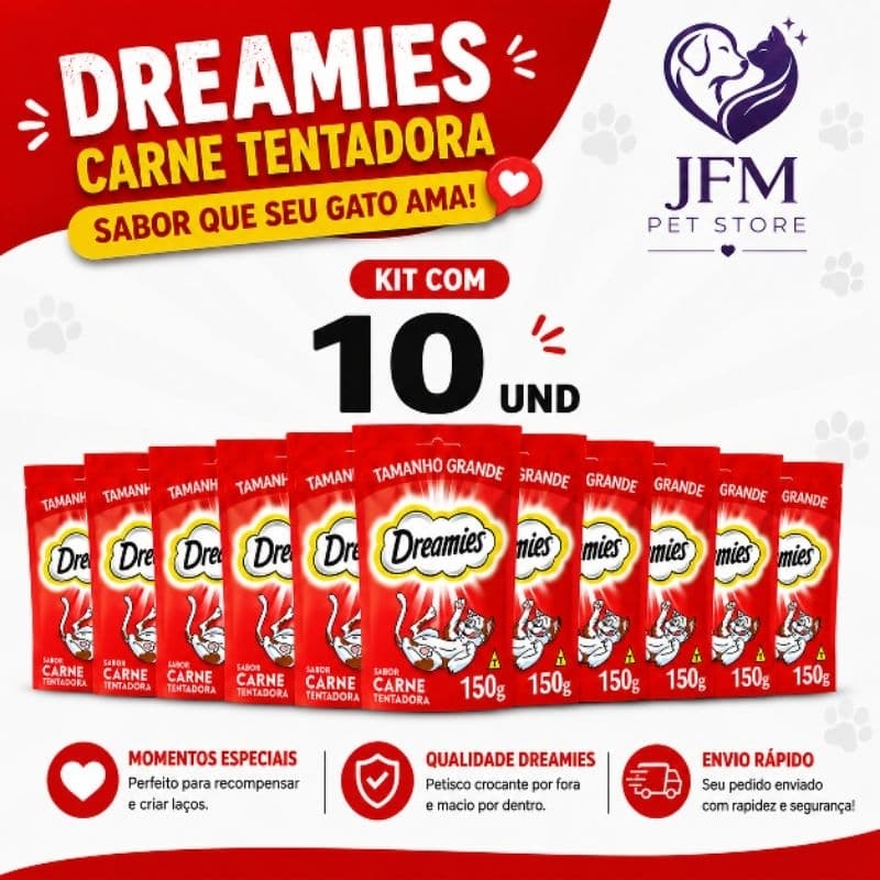 DREAMIES 150g  Petisco para gato sabor Carne  KIT 10 und