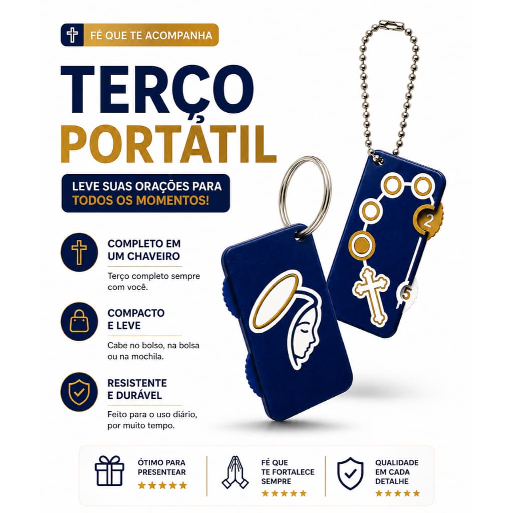 Terço Portátil Chaveiro Católico Nossa Senhora Completo Rosário Compacto para Bolsa Mochila Carro e Uso Diário fé