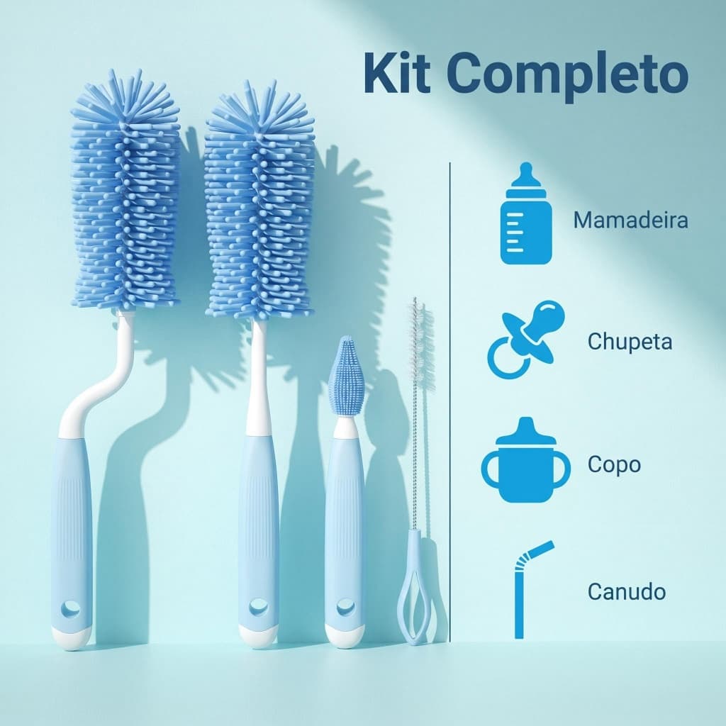 Escova Silicone 360° Multiuso para Limpeza Mamadeiras e Copos