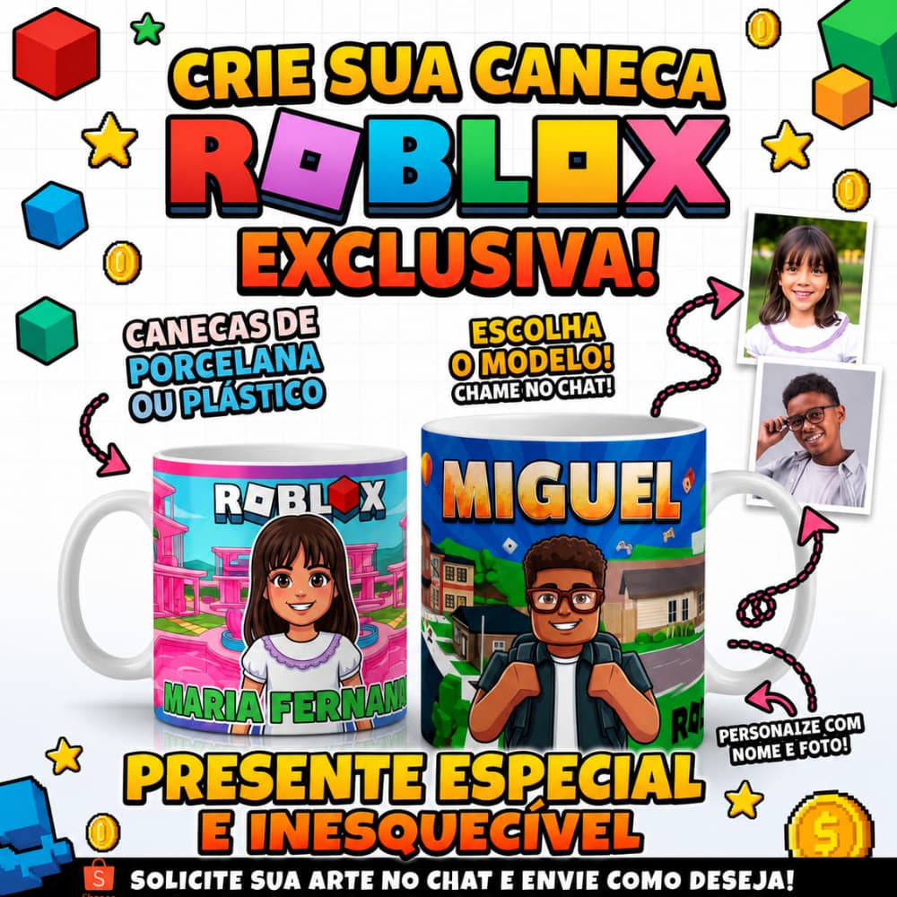 Roblox Caneca Personalizada COM FOTO E NOME Dia das Crianças Presente para seu filho/filha
